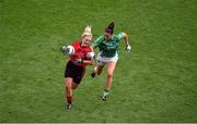 28 September 2014; Orla Boyle, Down, in action against Aisling Moane, Fermanagh. TG4 All-Ireland Ladies Football Intermediate Championship Final, Down v Fermanagh. Croke Park, Dublin. Picture credit: Ray McManus / SPORTSFILE