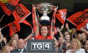 28 September 2014; Down captain Niamh McGowan lifts the cup after the game. TG4 All-Ireland Ladies Football Intermediate Championship Final, Down v Fermanagh. Croke Park, Dublin. Picture credit: Brendan Moran / SPORTSFILE