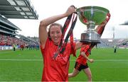 28 September 2014; Down captain Niamh McGowan celebrates with the cup after the game. TG4 All-Ireland Ladies Football Intermediate Championship Final, Down v Fermanagh. Croke Park, Dublin. Picture credit: Brendan Moran / SPORTSFILE