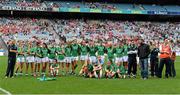 28 September 2014; Dejected Fermanagh players after the game. TG4 All-Ireland Ladies Football Intermediate Championship Final, Down v Fermanagh. Croke Park, Dublin. Picture credit: Brendan Moran / SPORTSFILE