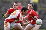 28 September 2014; Neil Lydon, Castlebar Mitchels, in action against Jarlath Varley, left, and Shane Nally, Garrymore. Mayo County Senior Football Championship, Semi-Final, Castlebar Mitchels v Garrymore, Elverys MacHale Park, Castlebar, Co. Mayo. Picture credit: David Maher / SPORTSFILE