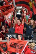 28 September 2014; Down captain Niamh McGowan lifts the cup after the game. TG4 All-Ireland Ladies Football Intermediate Championship Final, Down v Fermanagh. Croke Park, Dublin.  Picture credit: Ramsey Cardy / SPORTSFILE