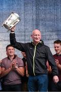 27 September 2014; Kilkenny manager Brian Cody lifts the Liam MacCarthy Cup. All Ireland Hurling Champions return to Kilkenny. Kilkenny Picture credit: Pat Murphy / SPORTSFILE