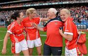 28 September 2014; Cork manager Eamon Ryan with players, from left to right, Geraldine O'Flynn, Angela Walsh and Deirdre O'Reilly after the game. TG4 All-Ireland Ladies Football Senior Championship Final, Cork v Dublin. Croke Park, Dublin. Picture credit: Brendan Moran / SPORTSFILE