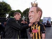 27 September 2014; Kilkenny's Henry Shefflin inspects a mask of himself worn by supporter Conor Dwyer during the homecoming celebrations. All Ireland Hurling Champions return to Kilkenny. Kilkenny Picture credit: Pat Murphy / SPORTSFILE