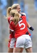 28 September 2014; Cork's Bríd Stack, left, and Vera Foley celebrate at the final whistle. TG4 All-Ireland Ladies Football Senior Championship Final, Cork v Dublin. Croke Park, Dublin. Picture credit: Ramsey Cardy / SPORTSFILE