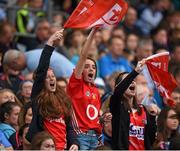 28 September 2014; Cork supporters cheer on their side during the game. TG4 All-Ireland Ladies Football Senior Championship Final, Cork v Dublin. Croke Park, Dublin. Picture credit: Brendan Moran / SPORTSFILE