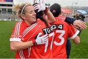 28 September 2014; Cork's Valerie Mulcahy, left, and Aisling Barrett celebrate at the end of the game. TG4 All-Ireland Ladies Football Senior Championship Final, Cork v Dublin. Croke Park, Dublin. Picture credit: Ramsey Cardy / SPORTSFILE