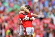 28 September 2014; Cork's Dierdre O'Reilly, left, and Martina O'Brien celebrate after the match. TG4 All-Ireland Ladies Football Senior Championship Final, Cork v Dublin. Croke Park, Dublin. Picture credit: Ramsey Cardy / SPORTSFILE