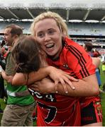 28 September 2014; Down's Lauren Cunningham celebrates with team-mate Sinead Fegan after the match. TG4 All-Ireland Ladies Football Intermediate Championship Final, Down v Fermanagh. Croke Park, Dublin. Picture credit: Ramsey Cardy / SPORTSFILE