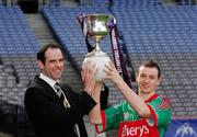 12 March 2007; Mayo footballer Keith Higgins, who was the Cadbury Hero of the Future 2006, and Kildare Footballer Dermot Earley, who is one of the Cadbury Hero of the Future judges, at the launch of the 2007 Cadbury U21 Football Championship. The Cadbury Heroes of the Future is an initiative which began in 2006 to recognise and highlight the skill and commitment of U21 Footballers. Croke Park, Dublin. Picture credit: Ray McManus / SPORTSFILE