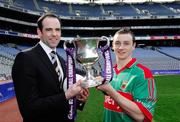 12 March 2007; Mayo footballer Keith Higgins, who was the Cadbury Hero of the Future 2006, and Kildare Footballer Dermot Earley, who is one of the Cadbury Hero of the Future judges, at the launch of the 2007 Cadbury U21 Football Championship. The Cadbury Heroes of the Future is an initiative which began in 2006 to recognise and highlight the skill and commitment of U21 Footballers. Croke Park, Dublin. Picture credit: Ray McManus / SPORTSFILE