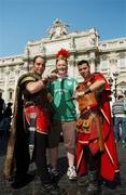 16 March 2007; Ireland rugby fan Ian Mussen, from Belfast, is put to the sword by some Roman Gladiators, by the Trevi Fountain, ahead of RBS Six Nations game between Ireland and Italy. Rome, Italy. Picture credit: Brendan Moran / SPORTSFILE