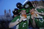 16 March 2007; Ireland rugby fans James, left, and Thomas McGarvey, from Co. Tyrone, show their support ahead of RBS Six Nations game between Ireland and Italy. Rome, Italy. Picture credit: Brendan Moran / SPORTSFILE