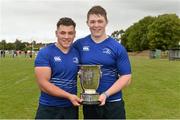 27 September 2014; Leinster's Tadgh McElroy, left, and Stephen McGivern. Under 18 Club Interprovincial, Munster v Leinster. Waterpark RFC, Waterford. Picture credit: Ramsey Cardy / SPORTSFILE