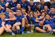 27 September 2014; The Leinster squad celebrate with the cup after defeating Munster 25-6. Under 18 Club Interprovincial, Munster v Leinster. Waterpark RFC, Waterford. Picture credit: Ramsey Cardy / SPORTSFILE