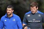 29 September 2014; Leinster's Rob Kearney, left, and Mike Ross arrive for squad training ahead of their Guinness Pro 12, Round 5, match against Munster on Saturday. Leinster Rugby Squad Training, Rosemount, UCD, Belfield, Dublin. Picture credit: Ramsey Cardy / SPORTSFILE