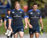 29 September 2014; Leinster's James Tracy, left, and Noel Reid arrive for squad training ahead of their Guinness Pro 12, Round 5, match against Munster on Saturday. Leinster Rugby Squad Training, Rosemount, UCD, Belfield, Dublin. Picture credit: Ramsey Cardy / SPORTSFILE