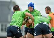 29 September 2014; Connacht's Eoin McKeon is tackled by John Cooney, left, and Mick Kearney during squad training ahead of their Guinness Pro 12, Round 5, match against Cardiff Blues on Friday. Connacht Rugby Squad Training, Rosemount, Sportsground, Galway. Picture credit: Barry Cregg / SPORTSFILE