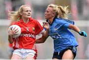 28 September 2014; Vera Foley of Cork in action against Carla Rowe of Dublin during the TG4 All-Ireland Ladies Football Senior Championship Final match between Cork and Dublin at Croke Park in Dublin. Photo by Ramsey Cardy/Sportsfile