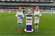 28 September 2014; The Mary Quinn Memorial Cup is carried onto the pitch by Eadaoin Crowe, Oola, Co. Limerick, and Eadaoin Ryan, Mountbellew/Moylough, Co. Galway. TG4 All-Ireland Ladies Football Intermediate Championship Final, Down v Fermanagh. Croke Park, Dublin. Picture credit: Ramsey Cardy / SPORTSFILE