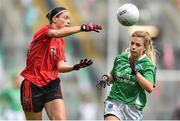28 September 2014; Lisa Morgan, Down, in action against Rion Gallagher, Fermanagh. TG4 All-Ireland Ladies Football Intermediate Championship Final, Down v Fermanagh. Croke Park, Dublin. Picture credit: Ramsey Cardy / SPORTSFILE
