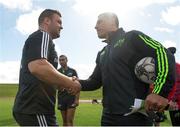 30 September 2014; Munster's Dave Kilcoyne exchanges a handshake with Munster Rugby corporate ambassador Doug Howlett before squad training ahead of their side's Guinness PRO12, Round 5, match against Leinster on Saturday. Munster Rugby Squad Training, University of Limerick, Limerick. Picture credit: Diarmuid Greene / SPORTSFILE