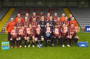 15 March 2007; The Bohemians F.C squad, front row, left to right, Chris Kingsberry, Conor Powell, Kevin Hunt, Sean Connor, manager, Gerry Cuffe, Club President, Harpal Singh, Neale Fenn, Stephen Rice, 2nd row left to right, Javier deCastro, Physio, John Paul Kelly, Thomas Heary, Dessie Byrne, Brian Murphy, Lee Boyle, Mark Rossiter, Owen Heary, Colin O'Connor, Equipment manager, back row left to right, Gary Matthews, Goalkeeping coach, Glen Crowe, Jason McGuinness, Darren Mansaram, Dean Pooley, Liam Burns, John Daffy, Fitness Coach, and Alan Caffrey, Coach, at a photocall in Dalymount Park, Dublin. Picture Credit: Brian Lawless / SPORTSFILE