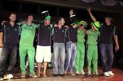 17 March 2007; Ireland players, from left, Kenny Carroll, Paul Mooney, Dave Langford-Smith, Andrew White, Kyle McCallan, William Porterfield, Eoin Morgan and Boyd Rankin celebrate during a reception for the Ireland cricket team at the Sunset Jamaica Grande Hotel to celebrate St. Patrick's Day, Ocho Rios, Jamaica. Picture credit: Pat Murphy / SPORTSFILE