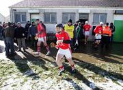 18 March 2007; Wayne Sherlock, Cork, leads his players back out on to the field after a break in play for a hail and snow storm. Down v Cork, Allianz National Hurling League, Division 1A, Round 3, Ballygalget, Co. Down. Picture credit: Oliver McVeigh / SPORTSFILE