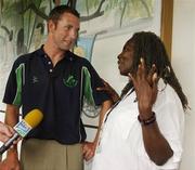 21 March 2007; Andrew White, Ireland's cricket ambassador for UNICEF, in conversation with Gerlin Bean, managing director of the 3D project, during a visit to the UNICEF supported 3DProjects in Spanish Town, which teaches 'skills for life' a programme for young people with learning difficulties, Jamaica. Picture credit: Pat Murphy / SPORTSFILE