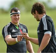 30 September 2014; Munster's Robin Copeland, left, and Donncha O'Callaghan before squad training ahead of their Guinness PRO12, Round 5, match against Leinster on Saturday. Munster Rugby Squad Training, University of Limerick, Limerick. Picture credit: Diarmuid Greene / SPORTSFILE