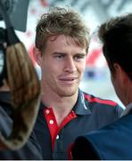 30 September 2014; Ulster's Andrew Trimble during a press conference ahead of their Guinness PRO12 Round 5 match against Edinburgh on Friday. Ulster Rugby Press Conference, Kingspan Stadium, Ravenhill Park, Belfast. Picture credit: John Dickson / SPORTSFILE