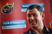 30 September 2014; Munster's Felix Jones speaking during a press conference ahead of their Guinness PRO12, Round 5, match against Leinster on Saturday. Munster Rugby Press Conference, University of Limerick, Limerick. Picture credit: Diarmuid Greene / SPORTSFILE