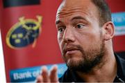 30 September 2014; Munster's BJ Botha speaking during a press conference ahead of their Guinness PRO12, Round 5, match against Leinster on Saturday. Munster Rugby Press Conference, University of Limerick, Limerick. Picture credit: Diarmuid Greene / SPORTSFILE