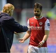 30 September 2014; Greg Bolger, with Liam Buckley, St Patrick’s Athletic manager after being substituted. SSE Airtricity League Premier Division, St Patrick’s Athletic v Bohemians. Richmond Park, Dublin. Picture credit: David Maher / SPORTSFILE