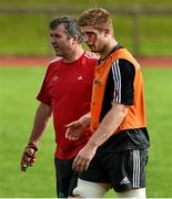 30 September 2014; Munster's John Madigan with head coach Anthony Foley after he clashed heads with Paul O'Connell in a maul during squad training ahead of their Guinness PRO12, Round 5, match against Leinster on Saturday. Munster Rugby Squad Training, University of Limerick, Limerick. Picture credit: Diarmuid Greene / SPORTSFILE