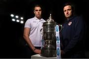 1 October 2014; Pictured ahead of the 2014 FAI Cup Semi-Final fixtures are Conor Winn, Finn Harps, and Brendan Clarke, St.Patrick's Athletic. Ford are calling on all Irish football fans to vote for their “New Focus Man of the Round” at facebook.com/FordIreland after each round of this year’s FAI Cup. Every person who votes will be entered into a draw for some fantastic prizes including fuel vouchers and a HD 3DTV. Ford FAI Cup Semi-Final Press Conference, Wilson Hartnell Offices, Dublin & RHA Gallery. Picture credit: David Maher / SPORTSFILE