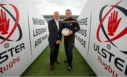 1 October 2014; Anto Finnegan, with Antrim player Paddy Cunningham. In attendance at the launch of Game for Anto: Tackling MND Together, a game between an All-Star Ulster Select and Dublin to be played at the Kingspan Stadium, Ravenhill Park, Belfast. Picture credit: John Dickson / SPORTSFILE