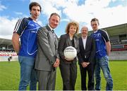 1 October 2014; Aaron Findon, Armagh, Jim Gavin, Dublin manager, Caral Ni Chuilin, Sports Minister, Anto Finnegan and Rory Baggan, Monaghan. In attendance at the launch of Game for Anto: Tackling MND Together, a game between an All-Star Ulster Select and Dublin to be played at the Kingspan Stadium, Ravenhill Park, Belfast. Picture credit: John Dickson / SPORTSFILE