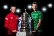 1 October 2014; Pictured ahead of the 2014 FAI Cup Semi-Final fixtures was Michael Duffy, Derry City, left, and Ronan Finn, Shamrock Rovers. Ford are calling on all Irish football fans to vote for their “New Focus Man of the Round” at facebook.com/FordIreland after each round of this year’s FAI Cup. Every person who votes will be entered into a draw for some fantastic prizes including fuel vouchers and a HD 3DTV. Ford FAI Cup Semi-Final Press Conference, Wilson Hartnell Offices, Dublin & RHA Gallery. Picture credit: David Maher / SPORTSFILE