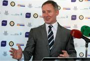 1 October 2014; Dublin manager, Jim Gavin, speaks during the launch of Game for Anto: Tackling MND Together, a game between an All-Star Ulster Select and Dublin to be played at the Kingspan Stadium, Ravenhill Park, Belfast. Picture credit: John Dickson / SPORTSFILE