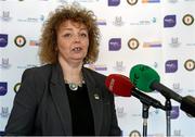 1 October 2014; NI Sports Minister, Caral Ni Chuilin, speaks at the launch of Game for Anto: Tackling MND Together, a game between an All-Star Ulster Select and Dublin to be played at the Kingspan Stadium, Ravenhill Park, Belfast. Picture credit: John Dickson / SPORTSFILE