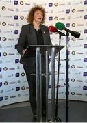 1 October 2014; NI Sports Minister, Caral Ni Chuilin, speaks at the launch of Game for Anto: Tackling MND Together, a game between an All-Star Ulster Select and Dublin to be played at the Kingspan Stadium, Ravenhill Park, Belfast. Picture credit: John Dickson / SPORTSFILE