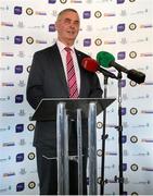 1 October 2014; Brian McEniff, speaks at the launch of Game for Anto: Tackling MND Together, a game between an All-Star Ulster Select and Dublin to be played at the Kingspan Stadium, Ravenhill Park, Belfast . Picture credit: John Dickson / SPORTSFILE