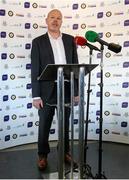 1 October 2014; Anto Finengan speaks during the launch of Game for Anto: Tackling MND Together, a game between an All-Star Ulster Select and Dublin to be played at the Kingspan Stadium, Ravenhill Park, Belfast. Picture credit: John Dickson / SPORTSFILE