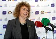 1 October 2014; NI Sports Minister, Caral Ni Chuilin, speaks at the launch of Game for Anto: Tackling MND Together, a game between an All-Star Ulster Select and Dublin to be played at the Kingspan Stadium, Ravenhill Park, Belfast. Picture credit: John Dickson / SPORTSFILE