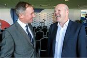 1 October 2014; Dublin manager Jim Gavin, and Anto Finnegan, speak before the launch of Game for Anto: Tackling MND Together, a game between an All-Star Ulster Select and Dublin to be played at the Kingspan Stadium, Ravenhill Park, Belfast. Picture credit: John Dickson / SPORTSFILE