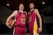 1 October 2014; Wayne Redmond, left, and Gerard Torres, JM&L Auctioneers Titans, during the launch of the Basketball Ireland 2014/2015 Season. As winter approaches, Ireland’s most popular indoor sport officially launched its new season today. Basketball clubs from around the country gathered at the National Basketball Arena in Tallaght for the launch of the national league season for 2014/2015. All the action gets underway this Saturday as 32 teams across 4 divisions fight it out to be the best basketballers in the country. Women’s Premier League and Cup Champions Team Montenotte get their account underway against Singleton Supervalu Brunell in a Cork derby while defending Men’s Champions Killester are away to DCU Saints. The draw for the National Cups also took place today. National Basketball Arena, Tallaght, Dublin. Picture credit: Brendan Moran / SPORTSFILE