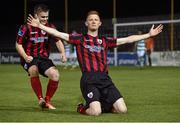 3 October 2014; Gary Shaw, right, Longford Town, celebrates after scoring his side's first goal with team-mate Lorcan Shannon. SSE Airtricity League, Premier Division, Longford Town v Shamrock Rovers. Calling Stadium, Longford. Picture credit: David Maher / SPORTSFILE